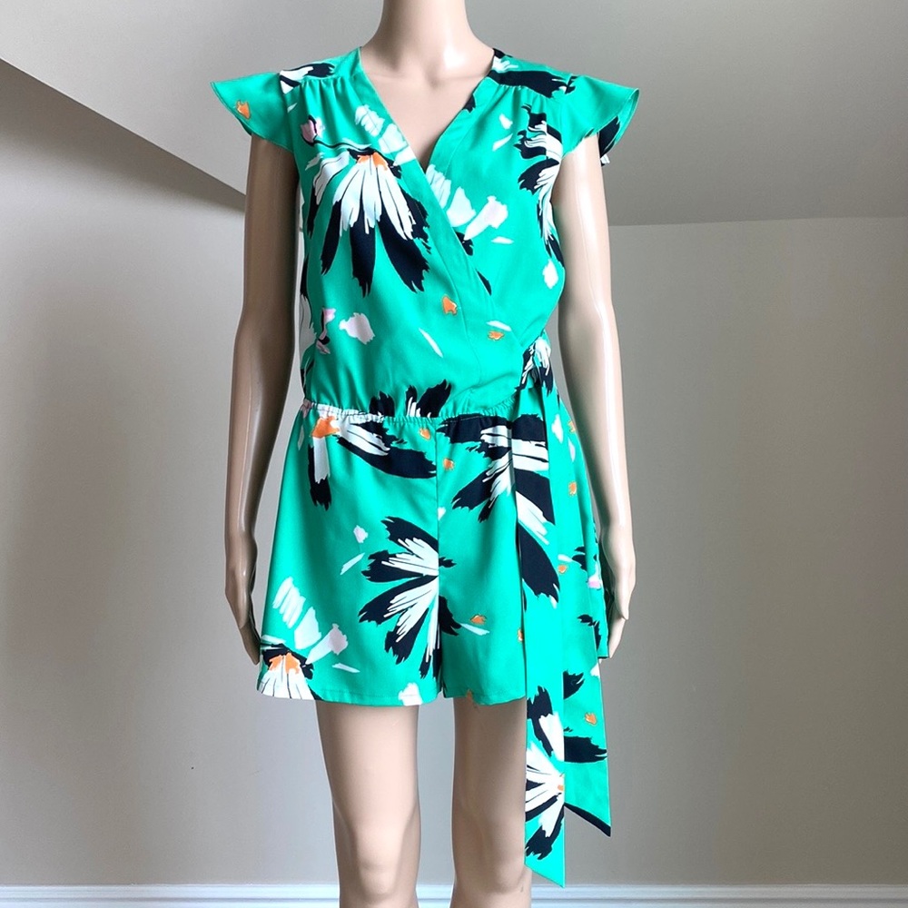 Green Floral V-Neck Romper